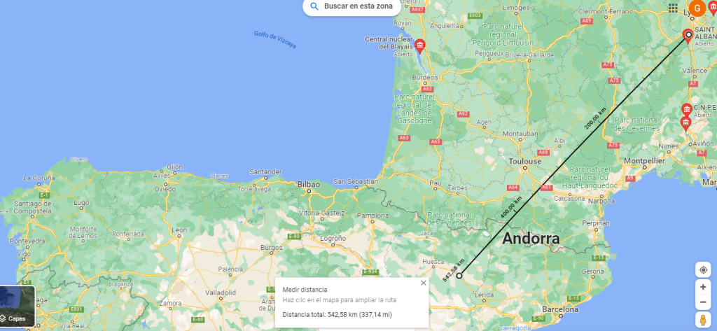 Localización y distancia de la central nuclear de Saint Alban